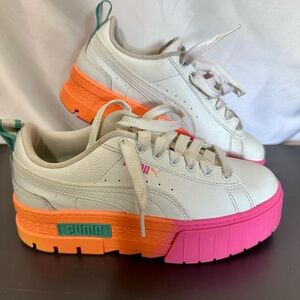 Puma White Sneakers with Pink and Orange Soles